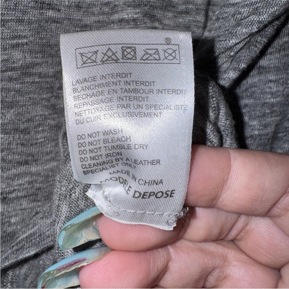 MAJE Gray Linen Goat Leather Trim Pockets 3/4 Sleeves Tee Shirt Size Small - Picture 11 of 12